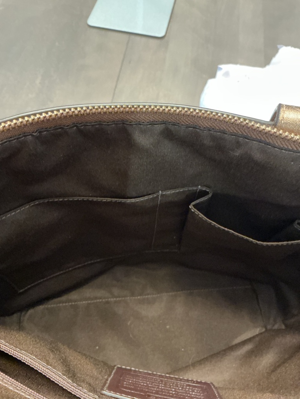 Coach Brown Signature Tote with Metallic Bronze Trim w/Hang Tag & Charm EUC - Picture 9 of 10